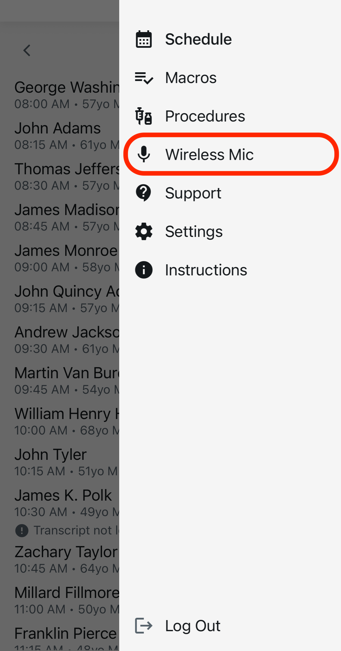 Wireless Microphone Menu Highlight